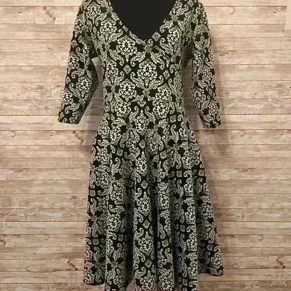 Earl Salko Black Dress 3/4 sleeve beautiful detail